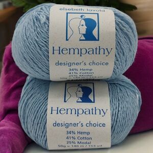 2 Skeins Hempathy Designer's Choice Elsebeth Lavold Yarn Blue Snow Shadow #042